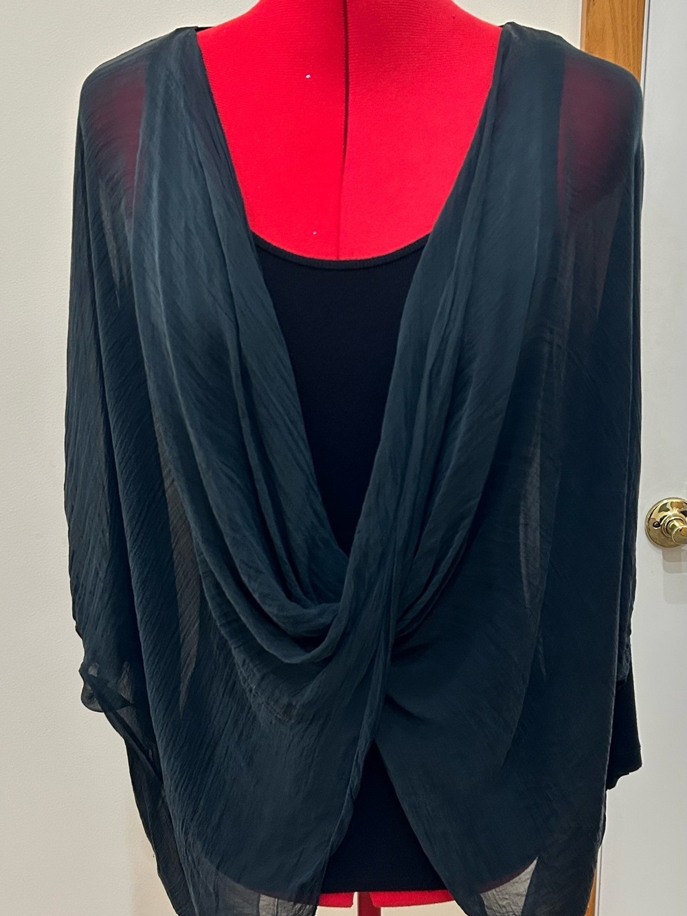 Tempo Paris Black Sheer Draped Women's 3/4 sleeve top
